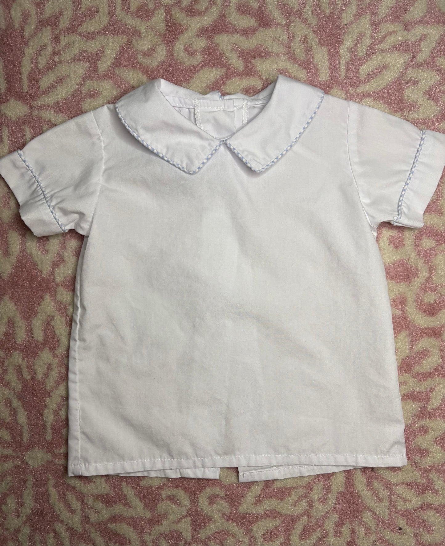 18M Little English SS Peter Pan Collar Shirt with Light Blue Gingham Piping