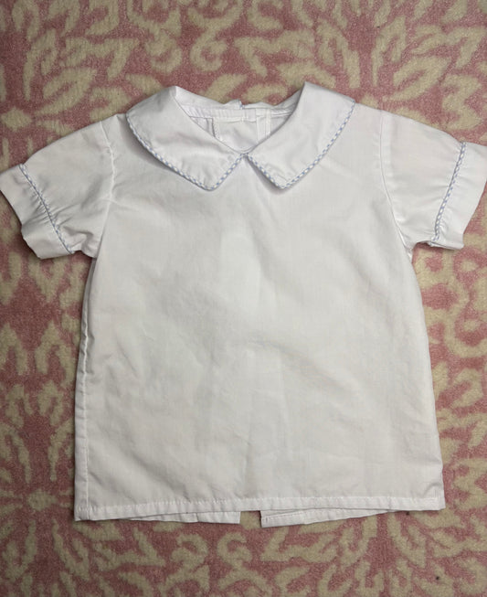 18M Little English SS Peter Pan Collar Shirt with Light Blue Gingham Piping