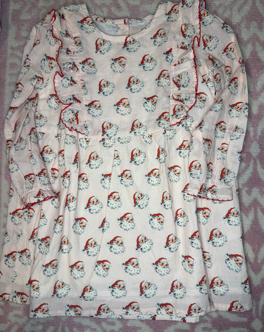 2T Smocking Bird LS Santa Ruffle Dress