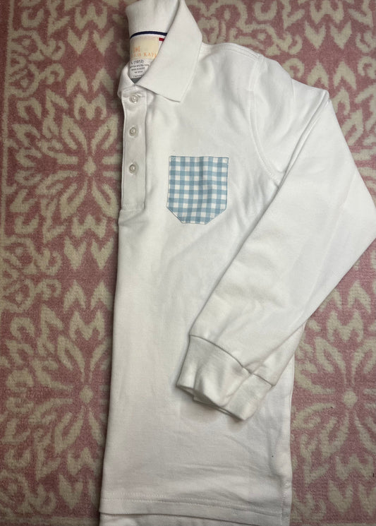 Sz L (10/12) Hannah Kate LS Polo with Gingham Pocket