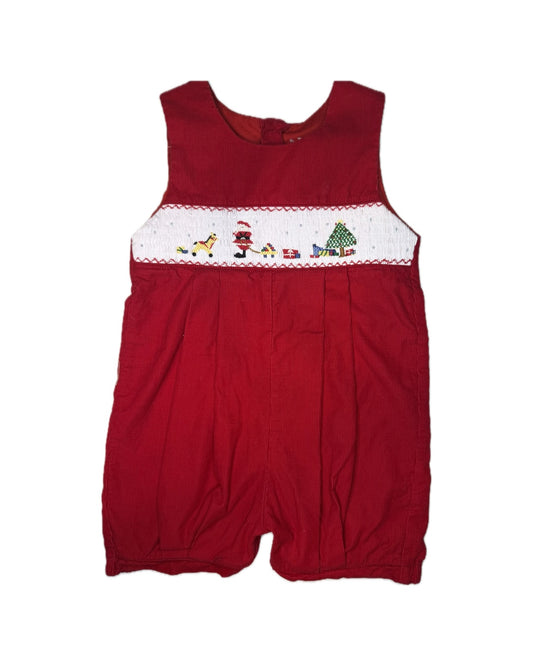Boy 18M Friedknit Creations Santa Smocked Cord Romper