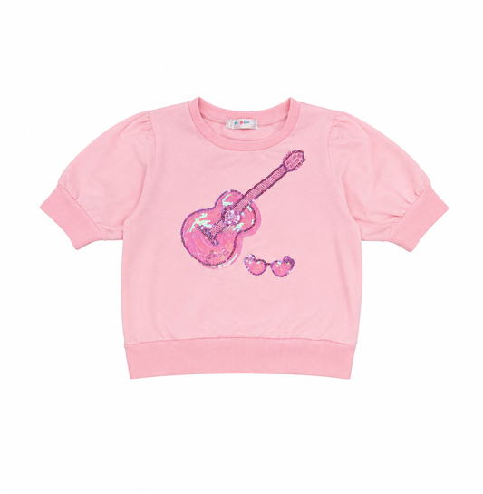 6Y Lulu Bebe Taylor Swift Lover Sparkly Guitar Heart Glasses Tee