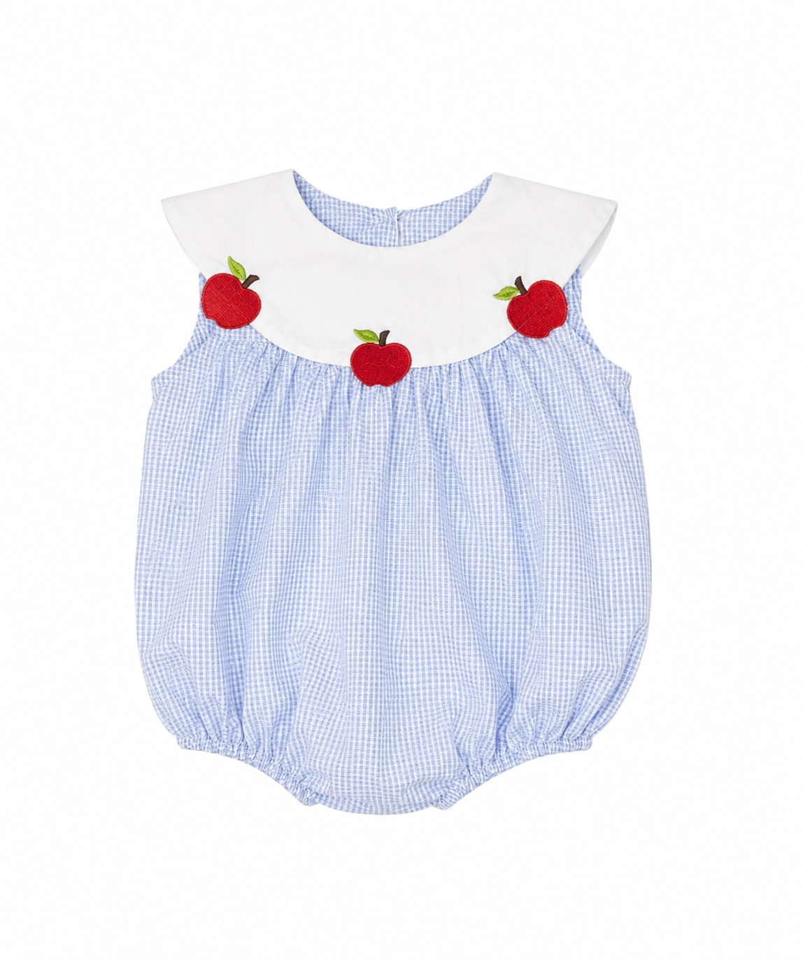 9M Stitchy Fish Apple Bib Petit Gingham Blue Bubble