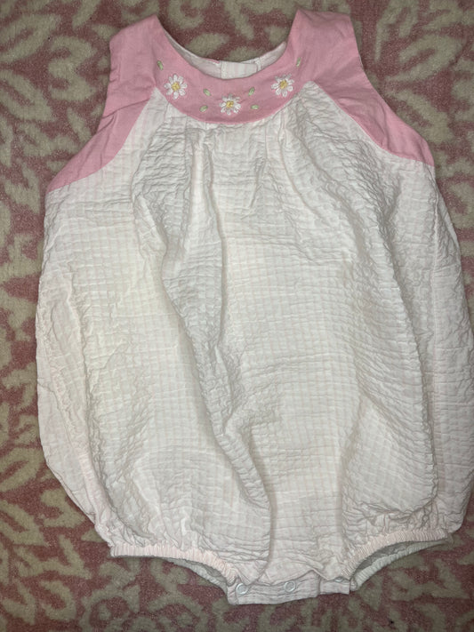 12M Dondolo Pink Seersucker Bubble with Embroidered Florals