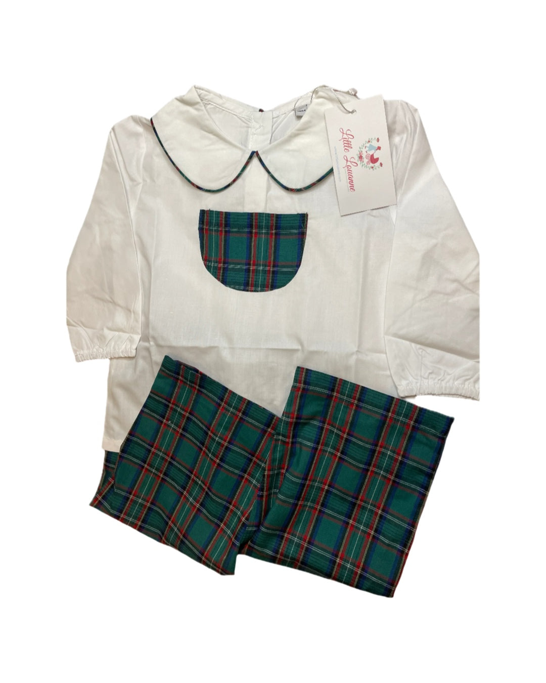 Boy 2T Little Louanne Green Christmas Plaid Pant Set