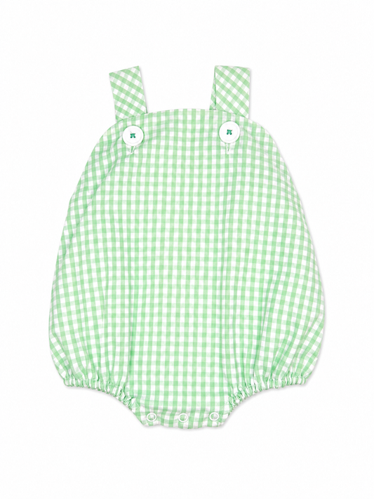 0/6M TBBC Bingham Bubble in Grafton Green Gingham, featuring white button detailing