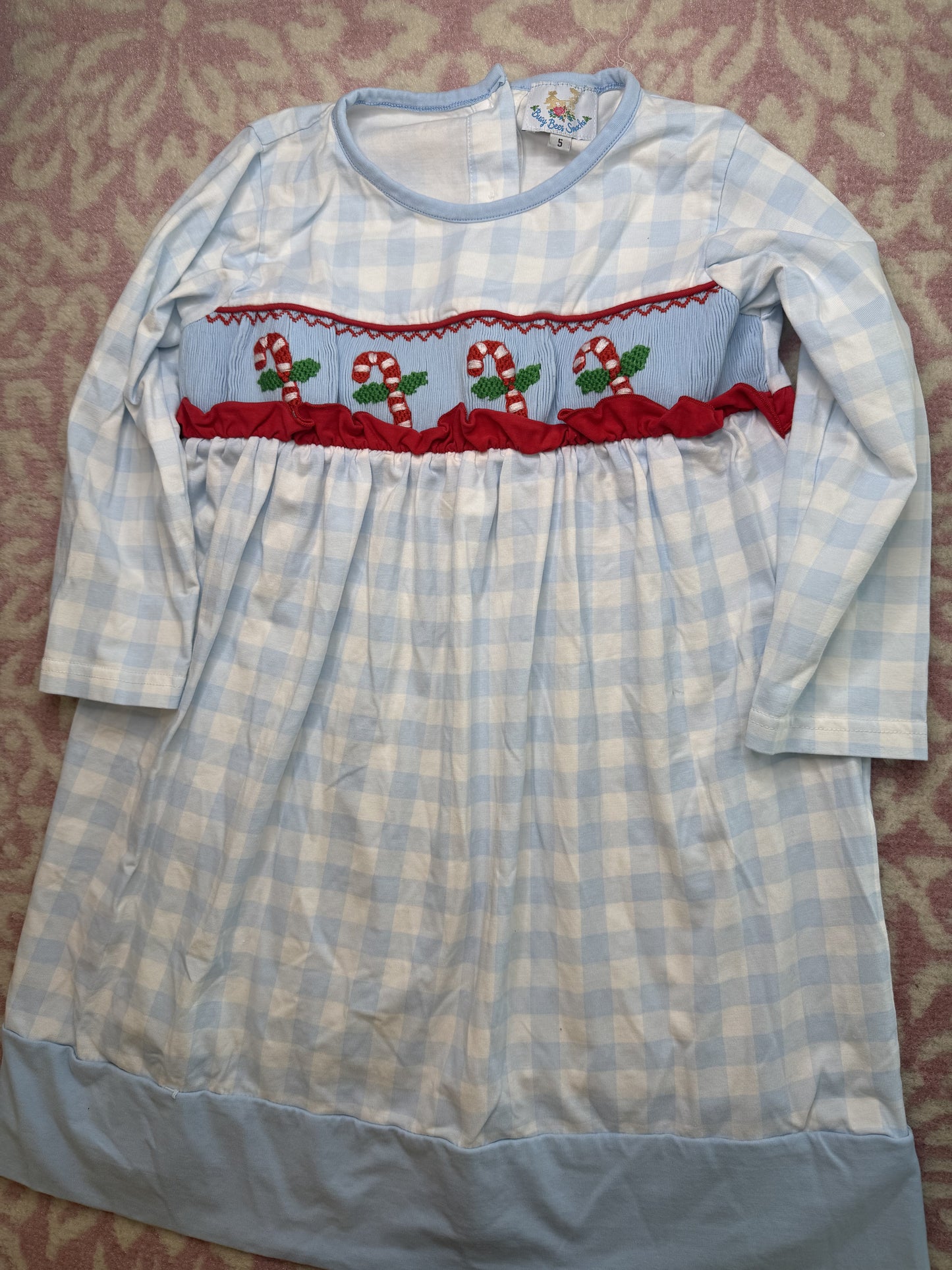 Sz 5 Busy Bee Smock Candy Cane Dress