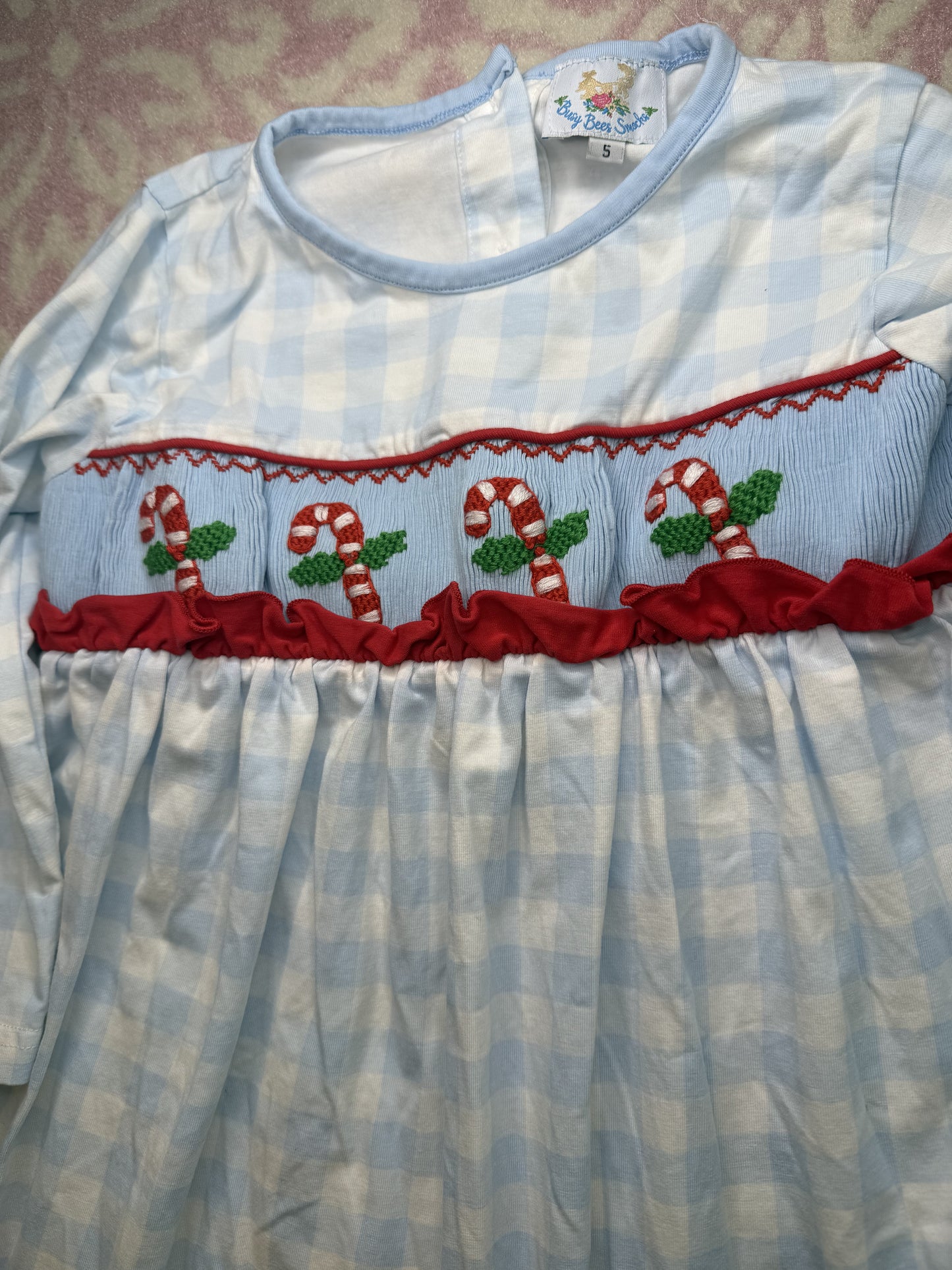 Sz 5 Busy Bee Smock Candy Cane Dress