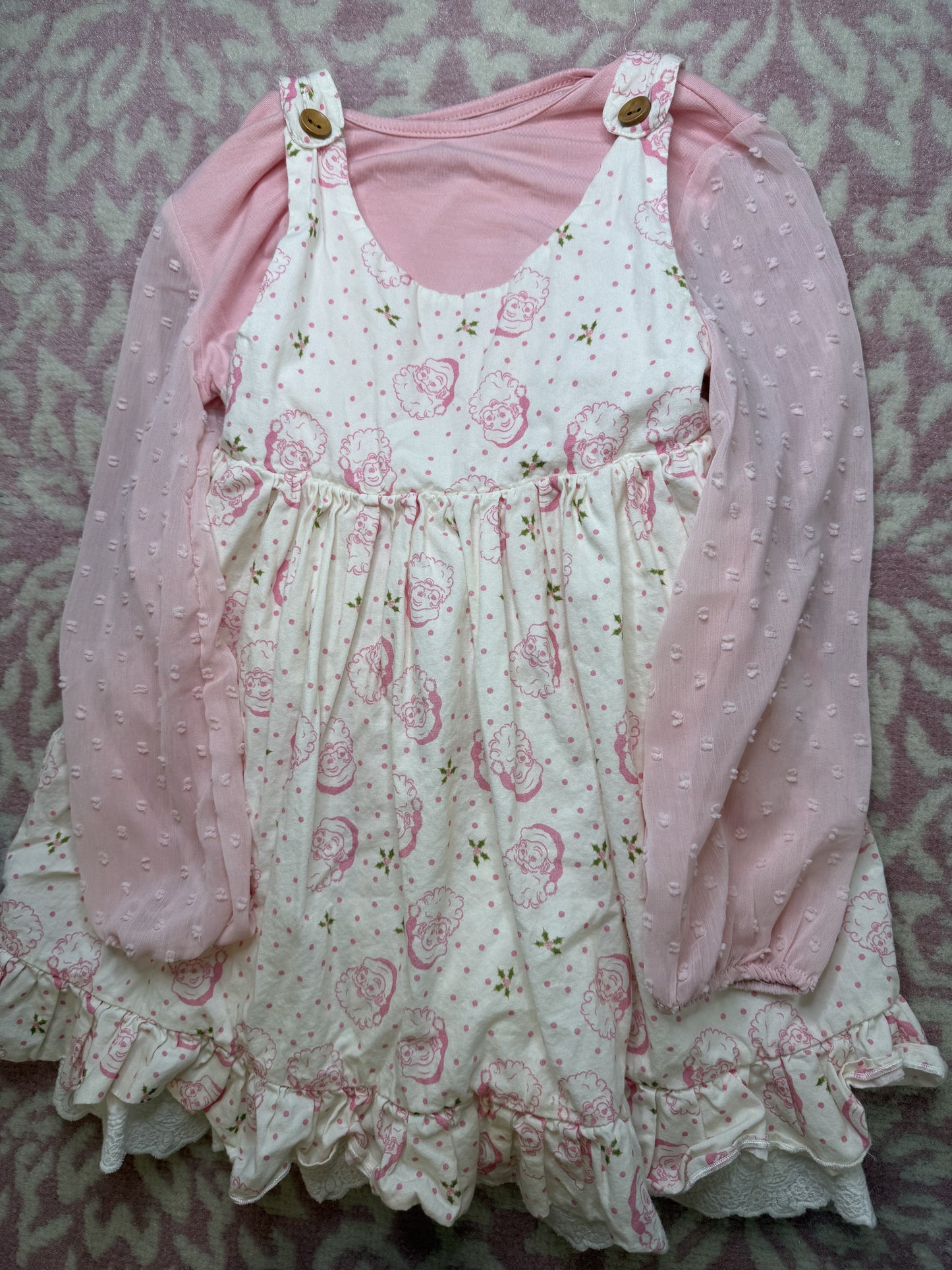 Sz 6 Sweet Honey Pink Santa Dress Set