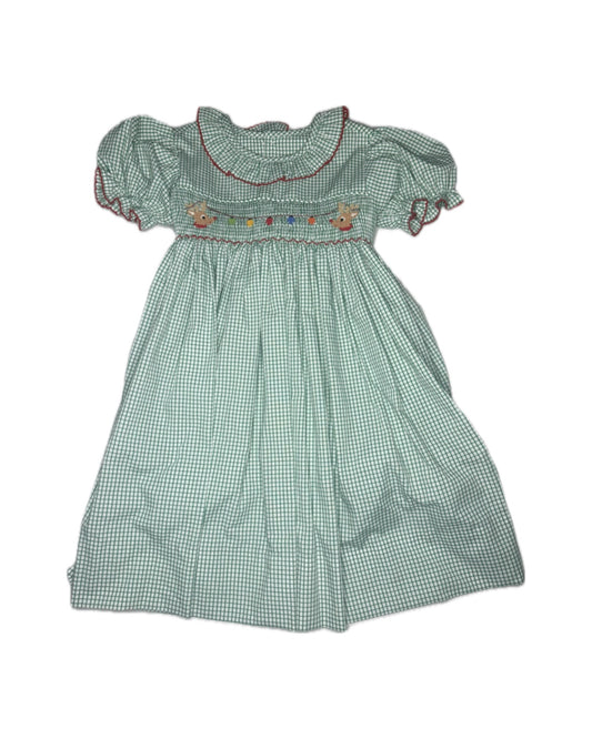 Girl 6 Remember Nguyen Rudolph Christmas Lights Smocked Dress