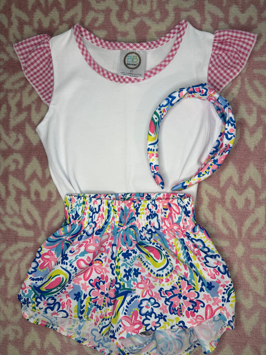 5T Azarhia Neon Flower Short Set + Headband