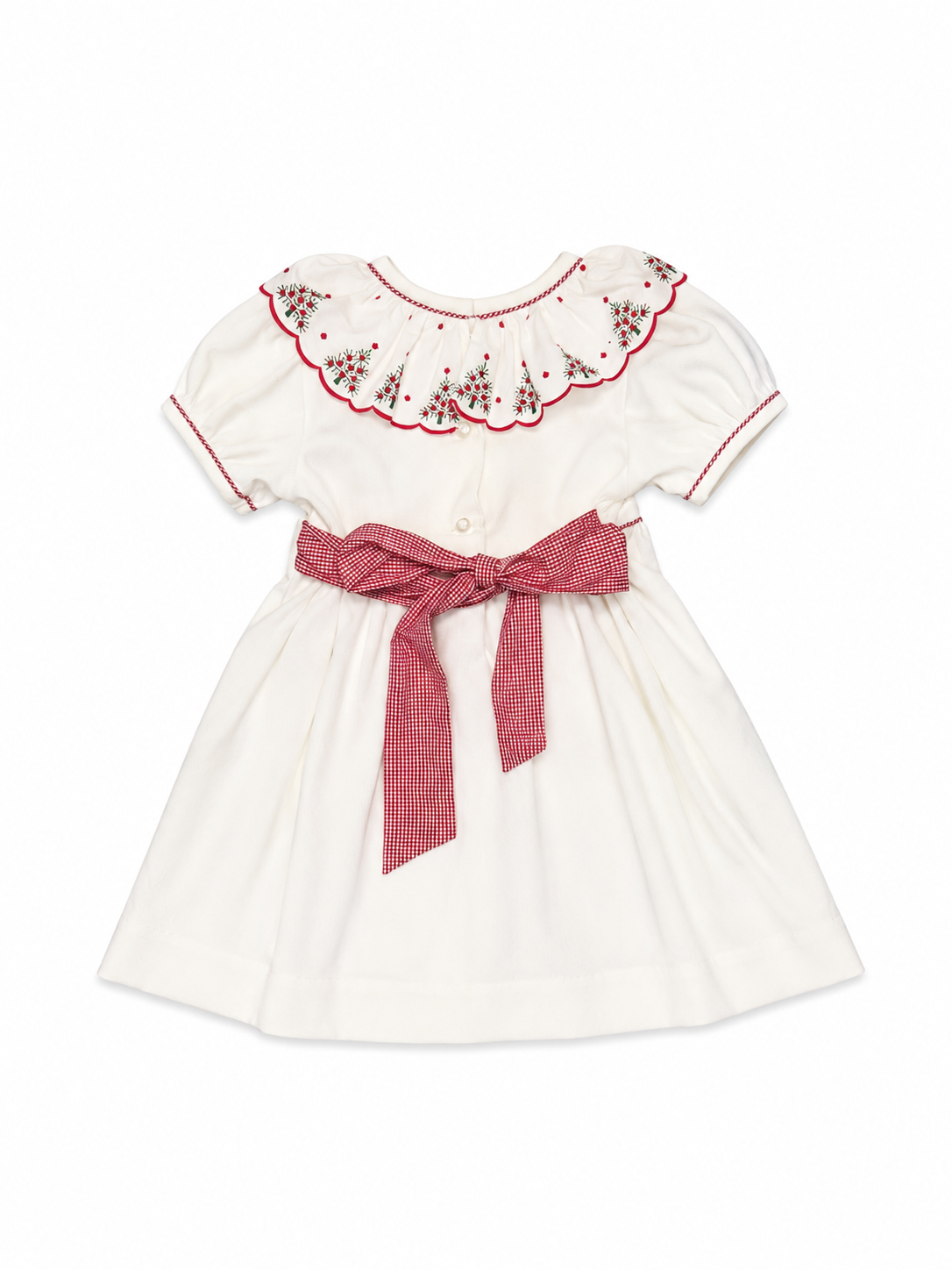 4T Anvy Kids Cream Cord Christmas Tree Ruffle Dress