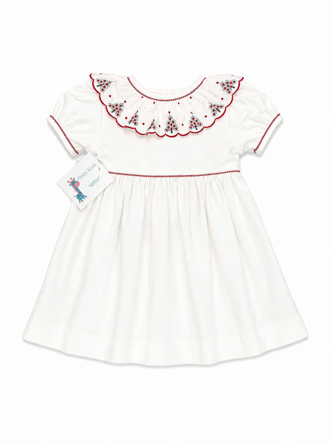 4T Anvy Kids Cream Cord Christmas Tree Ruffle Dress
