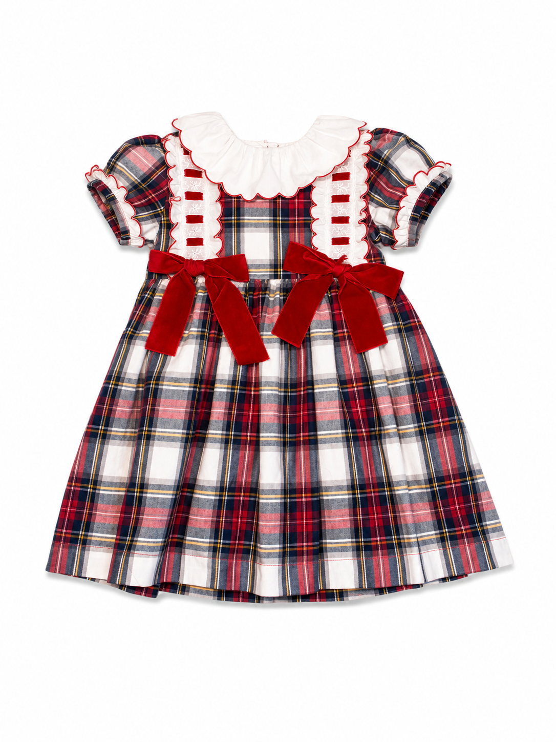Sal & Pimenta Girls Christmas Dress - Jolly Red Tartan Plaid with Red Bows
