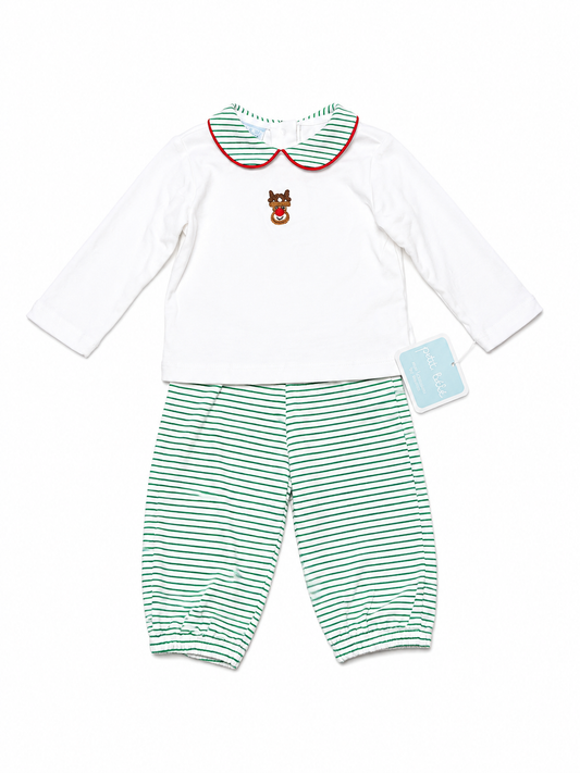 6M Petit Bebe Knit Reindeer Pant Set