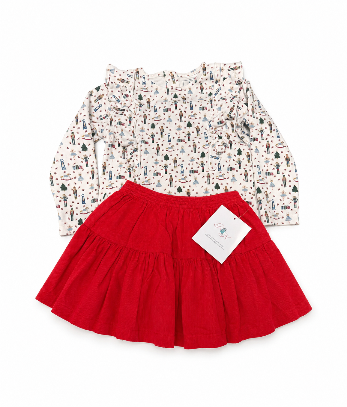 3T Lilah and Hayes Nutcracker Ruffle Top + RN Red Cord Skirt Set