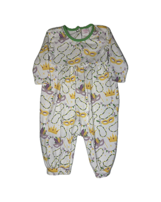 Girl 6M Stitchy Fish Mardi Gras Knit Long Romper