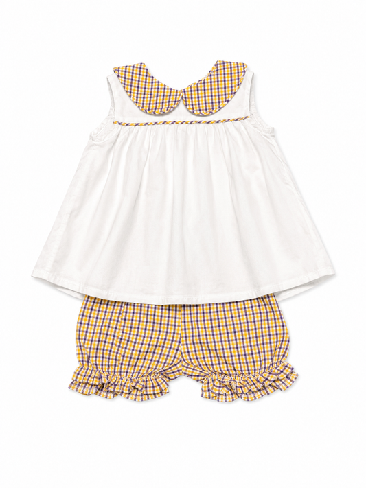 3T Handmade by Jenn LSU Gingham Ruffle Bloomer Set