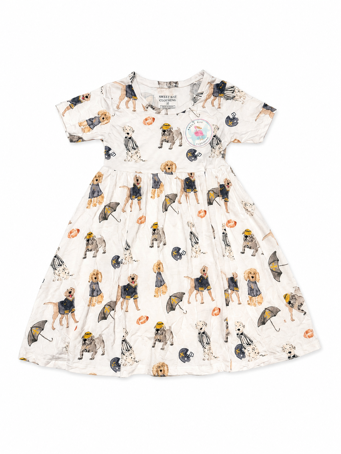 3/4 Sweet Bay Clothing Who Dat Watercolor Doggie Twirl Dress