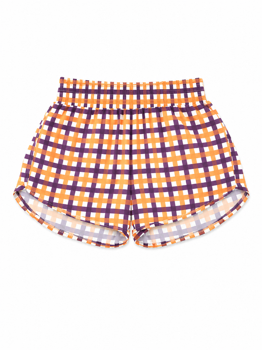 12 Azarhia Purple & Gold Check Shorts