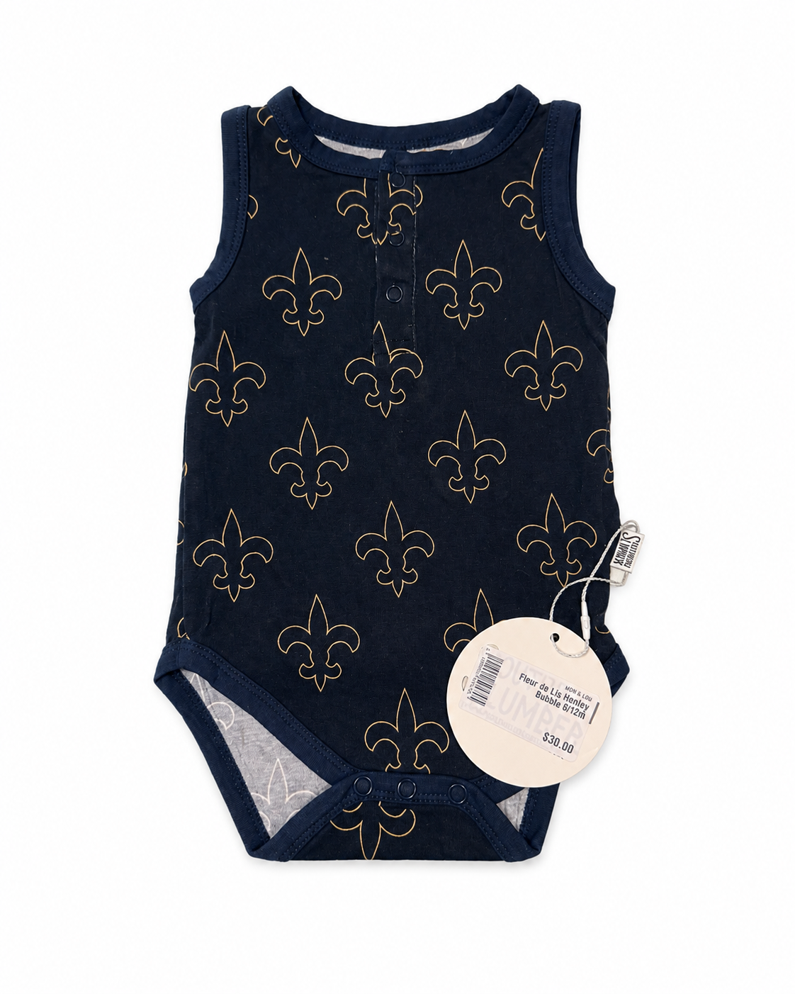 6/12M Southern Slumbers Black & Gold Fleur Dis Lis Onesie