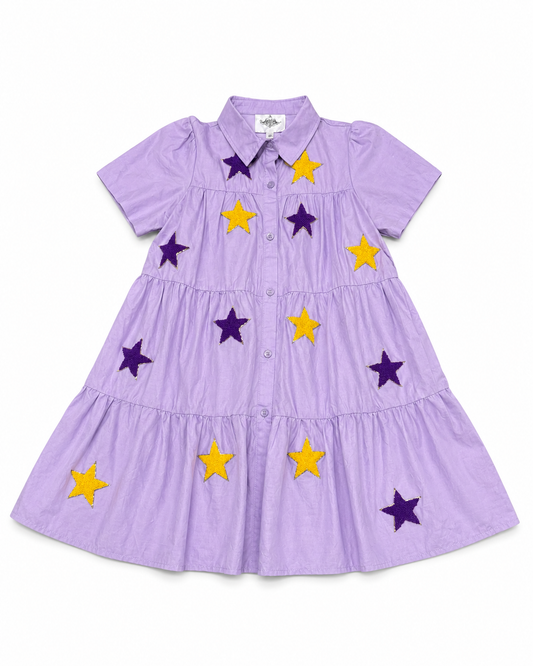 10 Belle Cher Purple & Gold Star LSU Sequin Dress