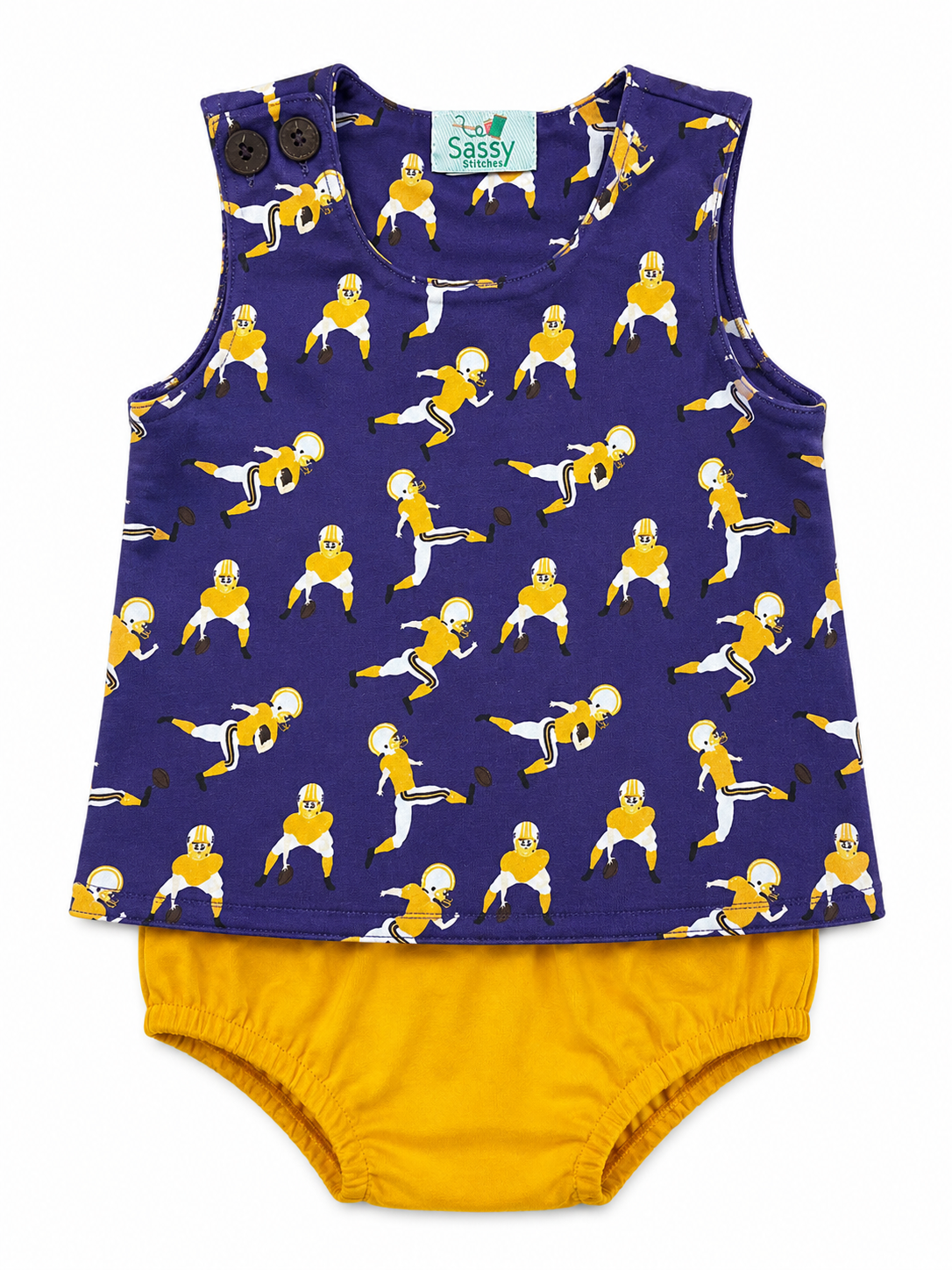 3/6M Sassy Stitches LSU Football Bloomer Set