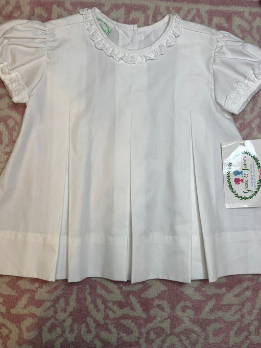 12M Grace & James White Pleat Dress with Eyelet Ruffles