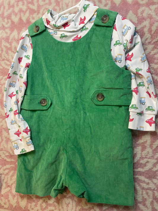 Sz 2T TBBC Green Cord Jon Jon with a Sz 4T Grace & James Transportation  Turtleneck