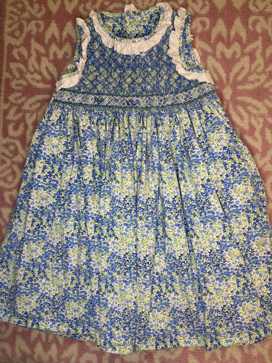 3T Luli & Me Blue & Green Floral Smocked Dress