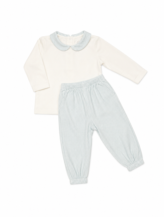12M Carys Closet 100% Pima Cotton Light Blue/ White Microcheck