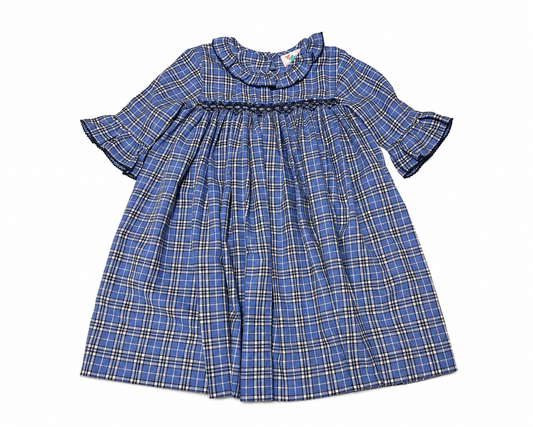 5 Shrimp & Grits Blue & Navy Plaid Smocked Dress