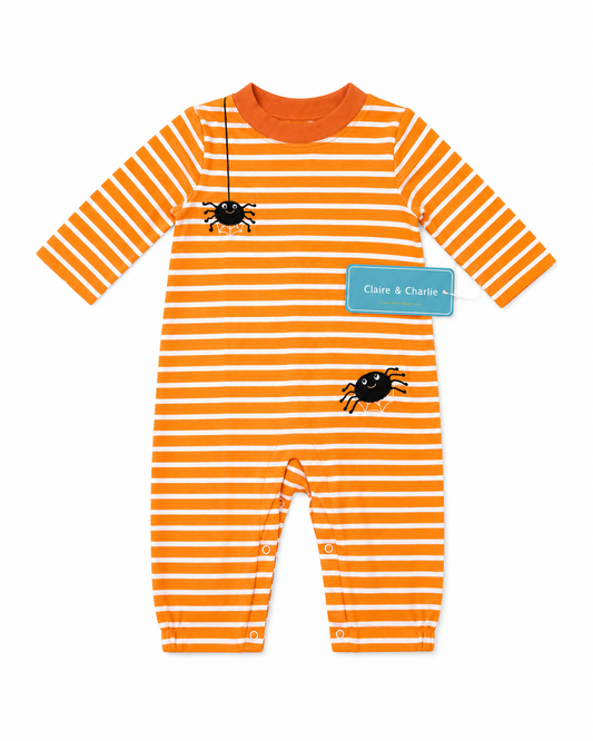 Claire & Charlie Halloween Orange Stripe Knit Romper