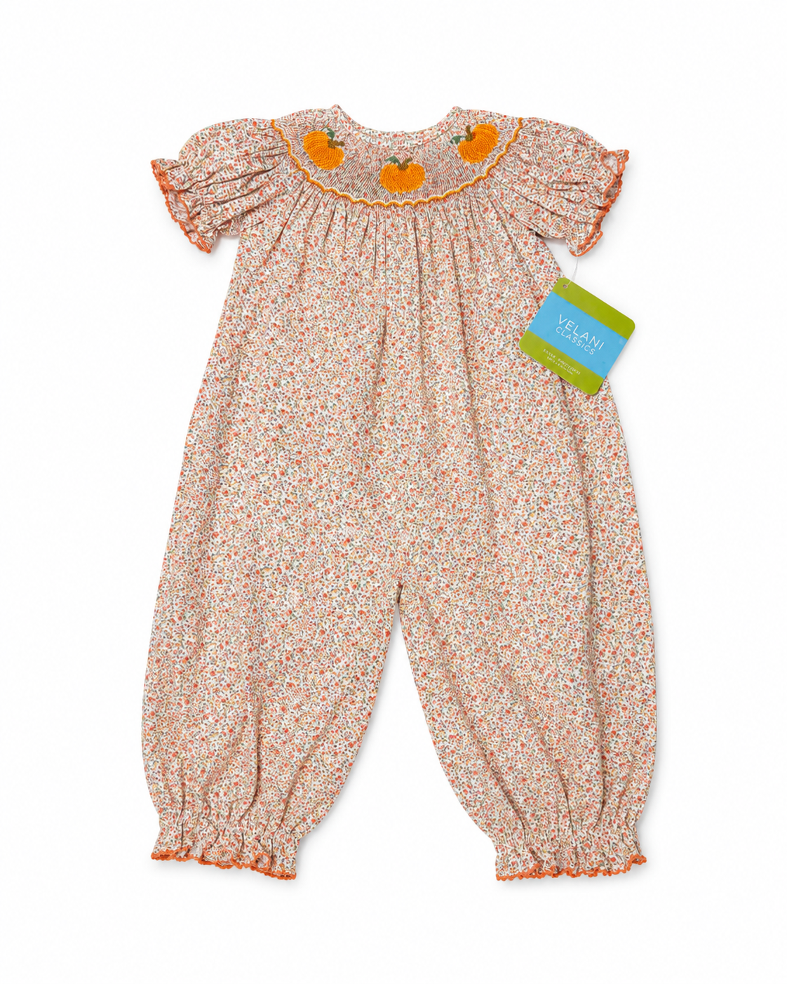 12M Velani Classics Pumpkin Liberty Floral Smocked Romper
