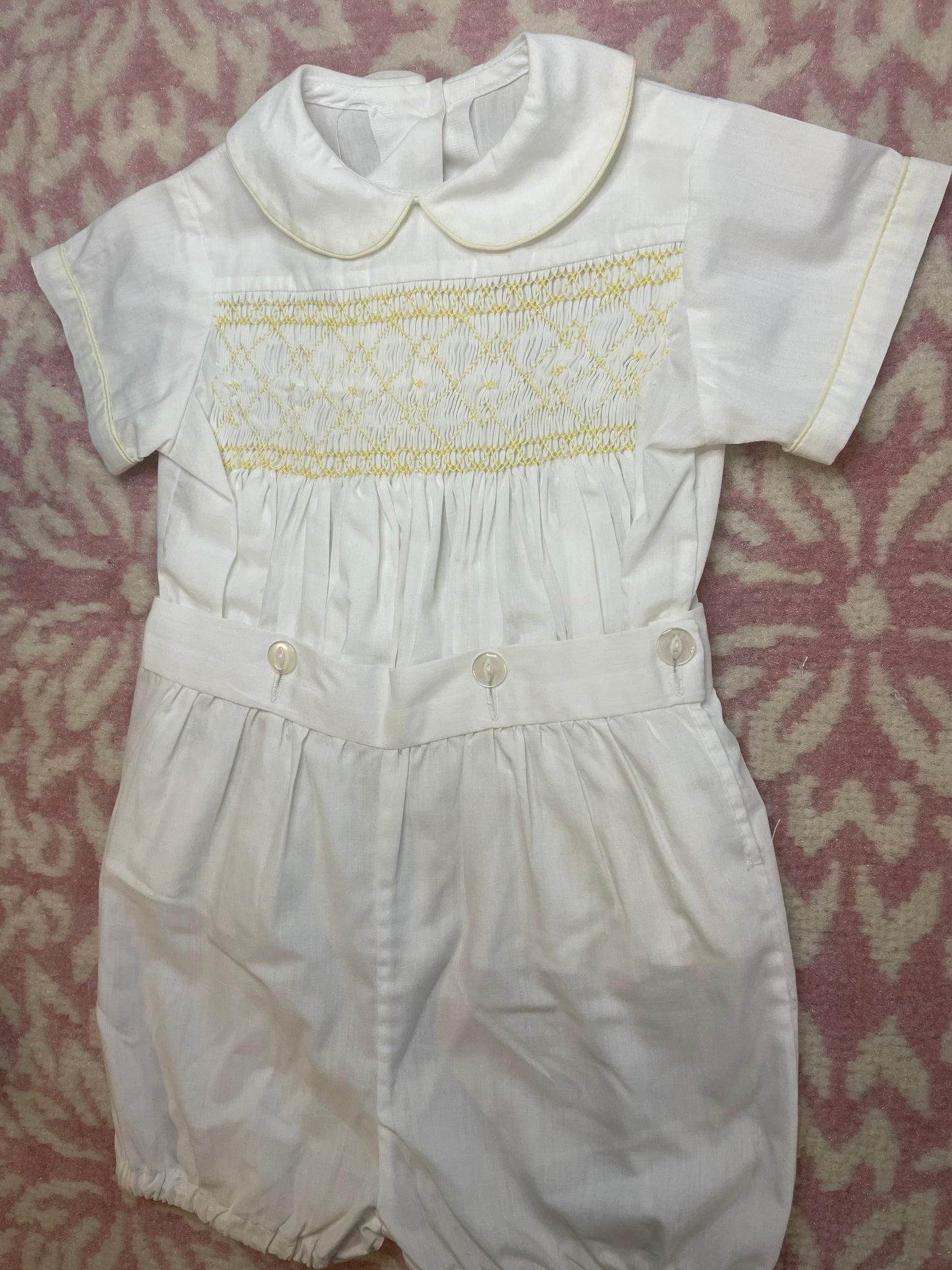 Vintage Yellow Stitching Smocked Button On Jon Jon