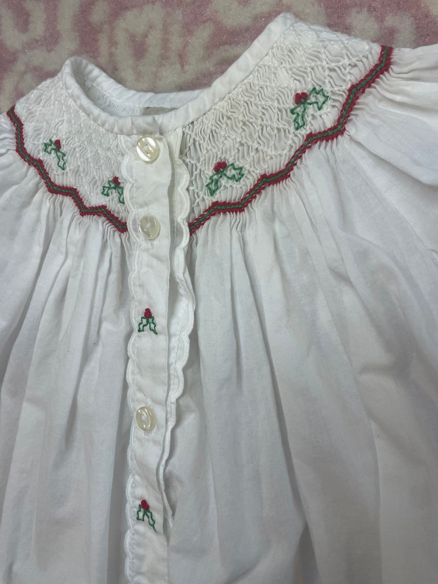 Sz 3M Marco & Lizzy Christmas Holly Smocked Day Gown