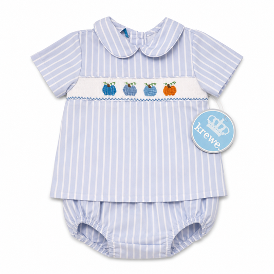 24M Krewe Blue Pumpkin Smocked Diaper Set