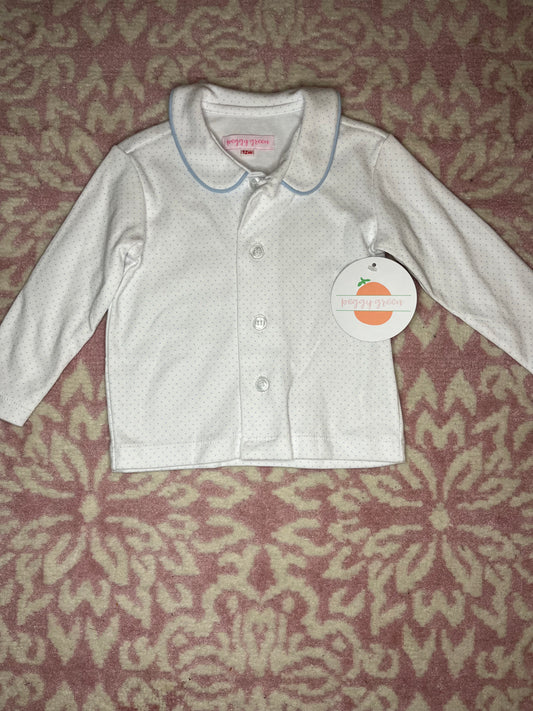 12M Peggy Green LS Knit Shirt in Blue Dot
