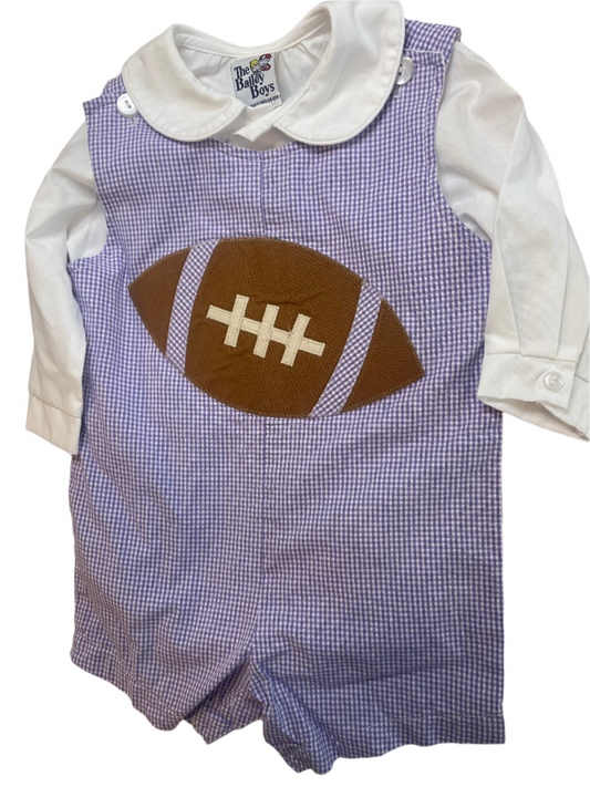 Sz 9M Funtasia Too Purple Football Jon Jon + Sz 6M Bailey Boys Peter Pan Collar Bubble