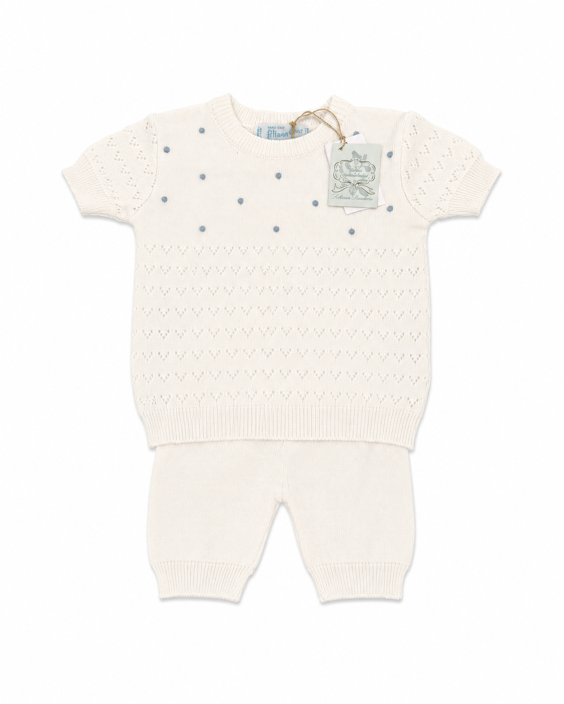 6M Feltman Brothers Ivory Pointelle Knit Boy Set