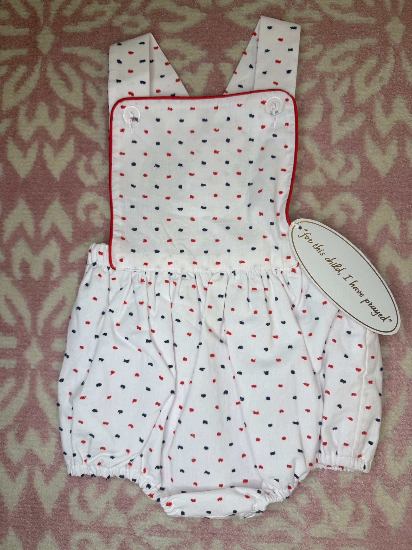12M Lullaby Set Swiss Dot Red, White, & Blue Sunsuit