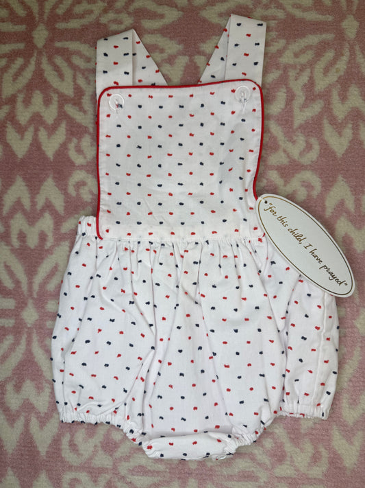 12M Lullaby Set Swiss Dot Red, White, & Blue Sunsuit