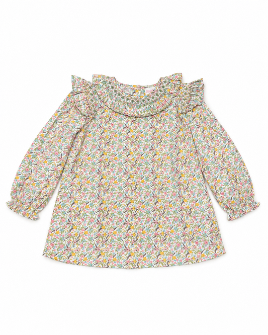 7 Stitchy Fish Smocked Ruffle Floral Long Top