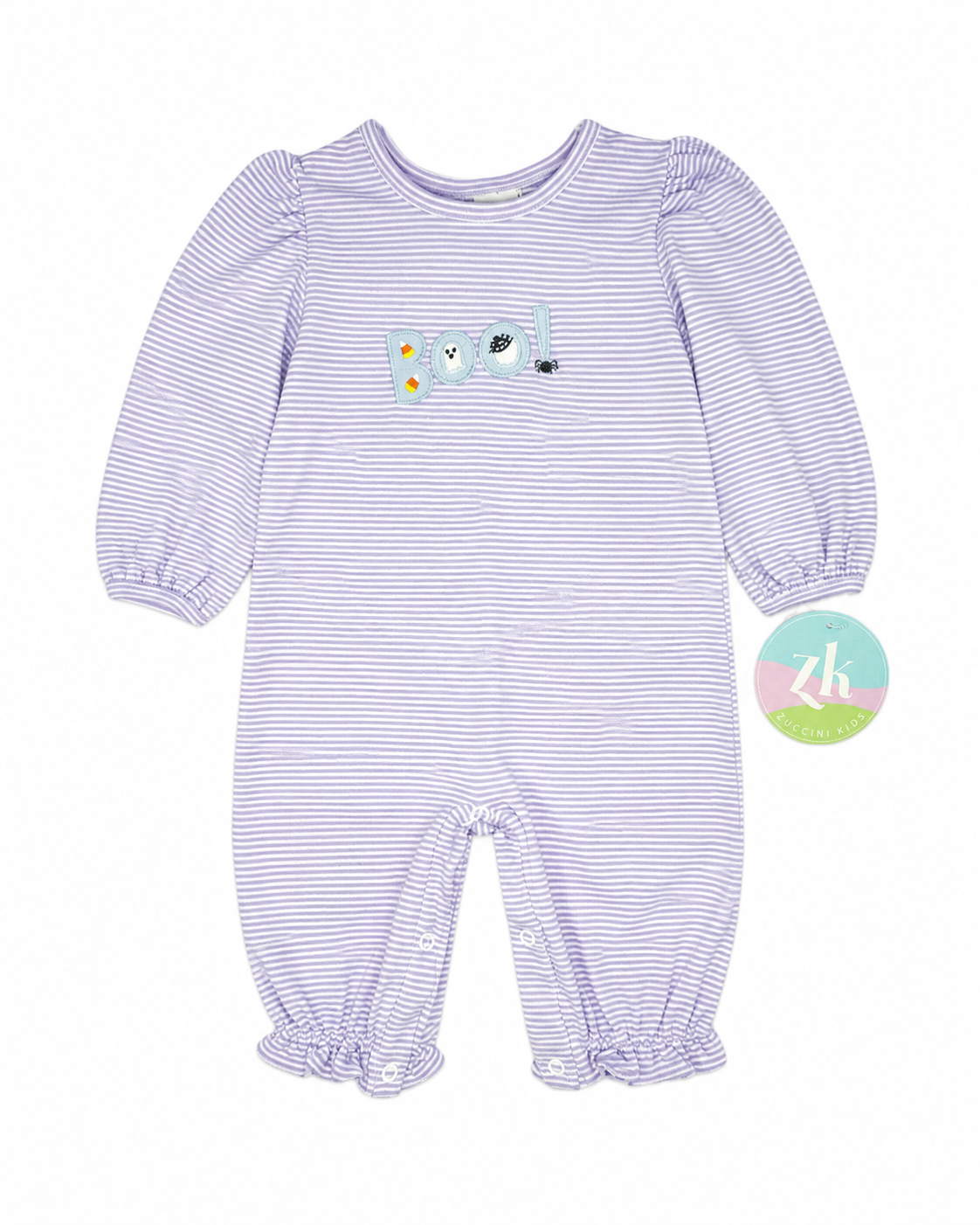 Girl 3M Zuccini Boo! Pam’s Long Romper in Lavender Stripe