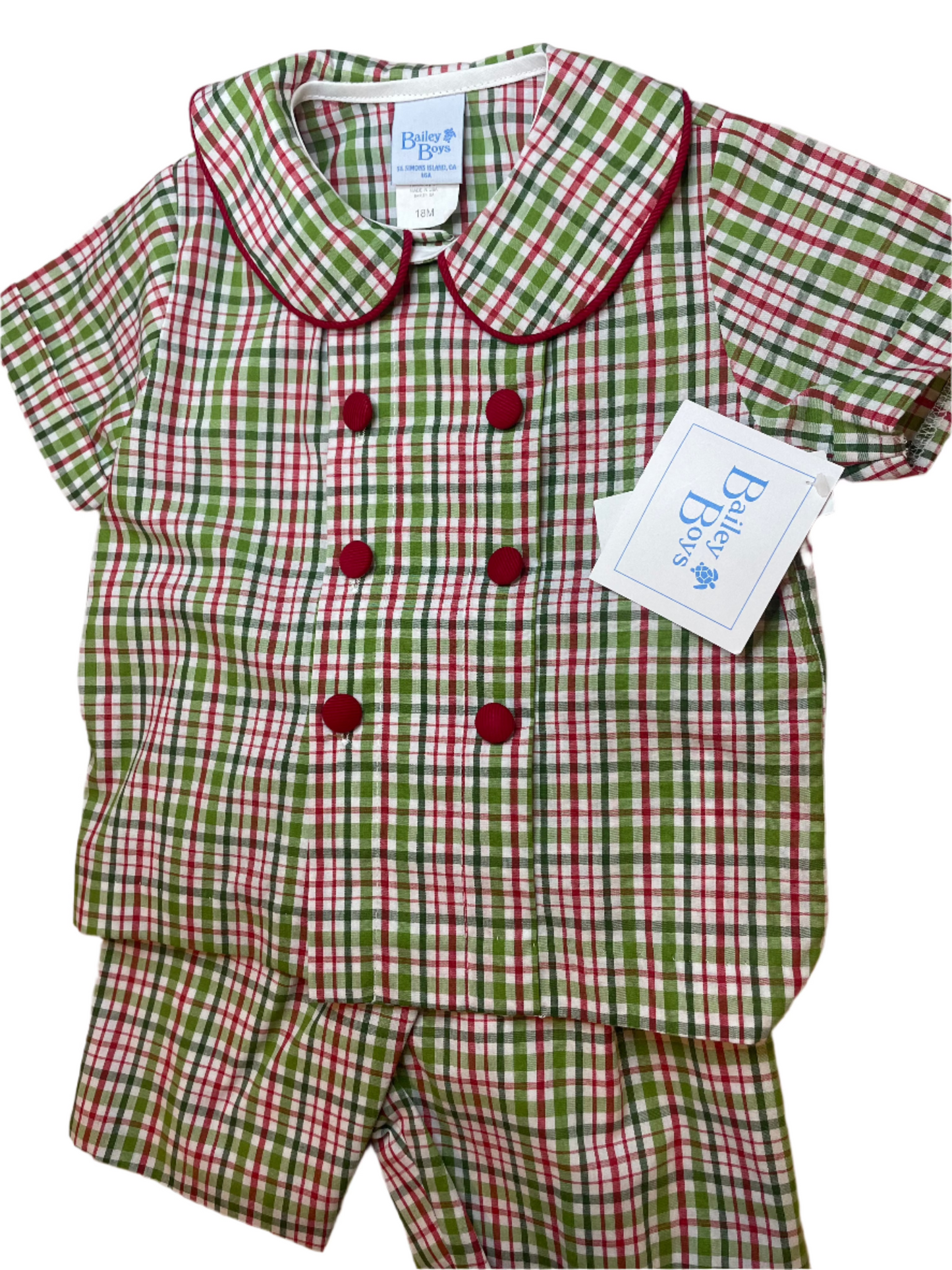 18M Bailey Boys Christmas Plaid Dressy Shirt Short Set