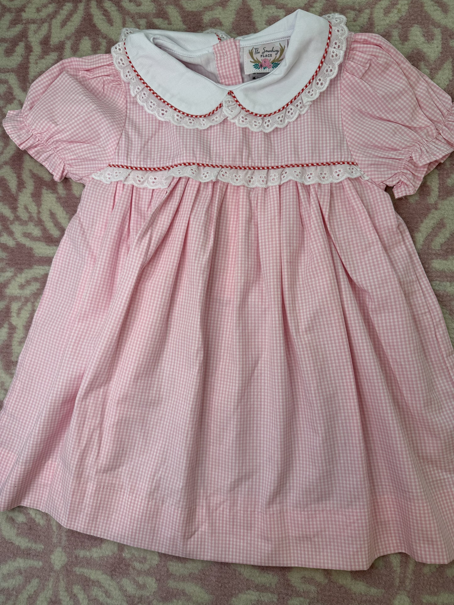 24M Smocking Place Red & Pink Petite Gingham Eyelet Dress