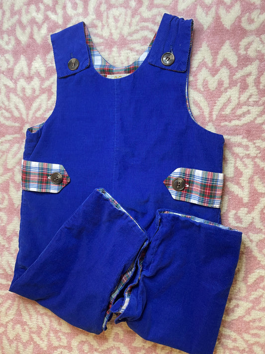 Sz 18/24M TBBC Christmas Plaid & Royal Blue Cord Longall