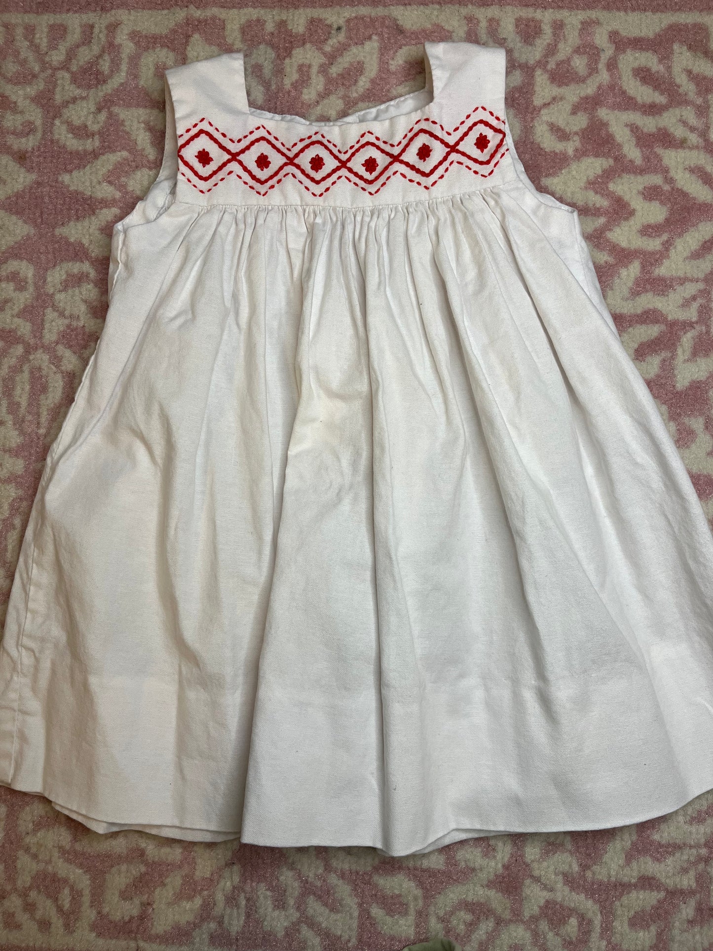12M The Proper Peony White Dress with Red Embroidery