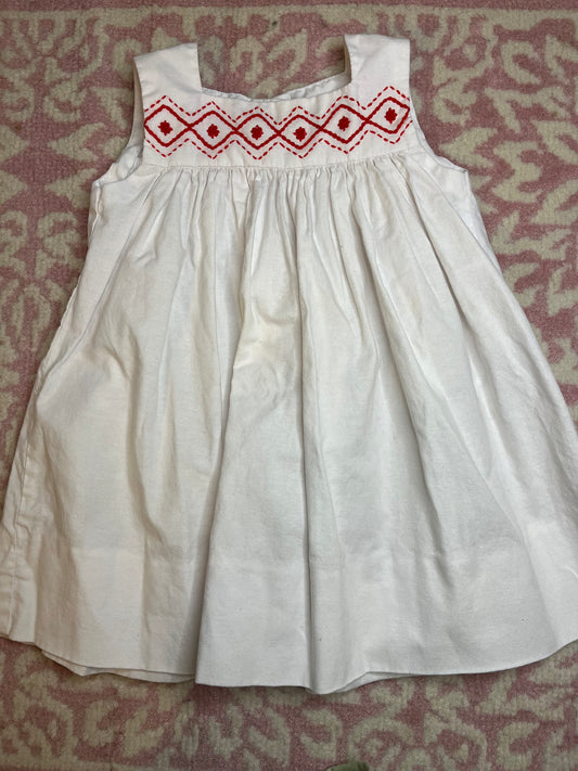 12M The Proper Peony White Dress with Red Embroidery