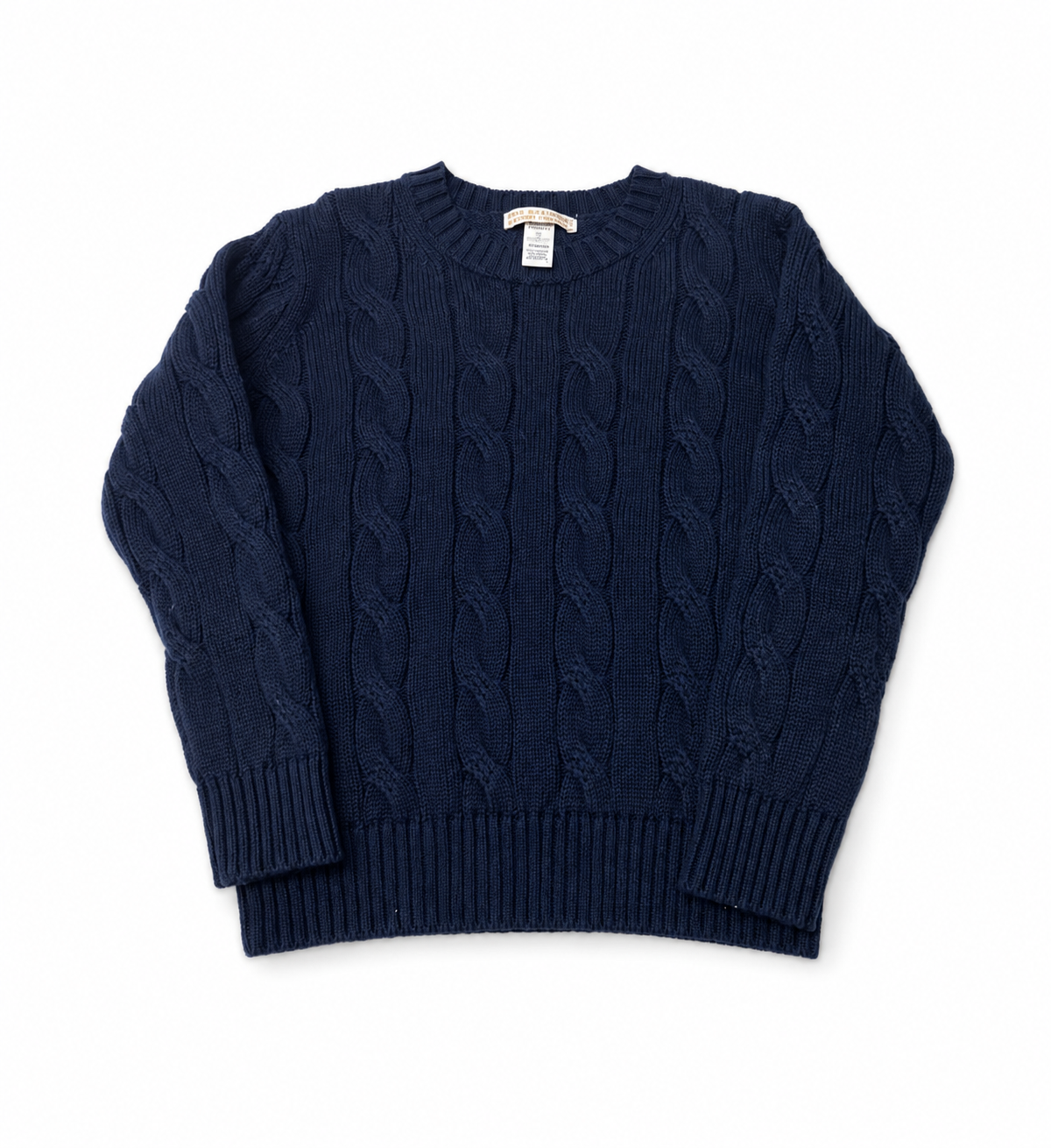 5 TBBC Crawford Crewneck in Nantucket Navy with a classic cable-knit pattern